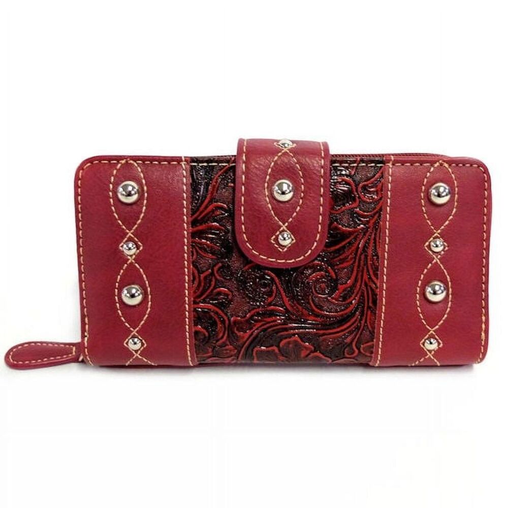 Western Style Women's Tooled and Studded Wallet Clutch in Red